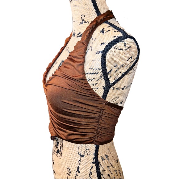 Brown Ruched Sexy Vest Corset Halter Top - Picture 3 of 10